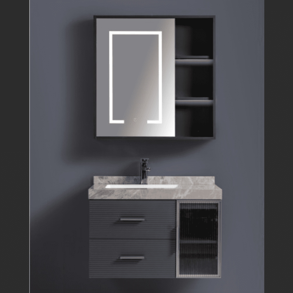 Rectangular led mirror cabinet with storage